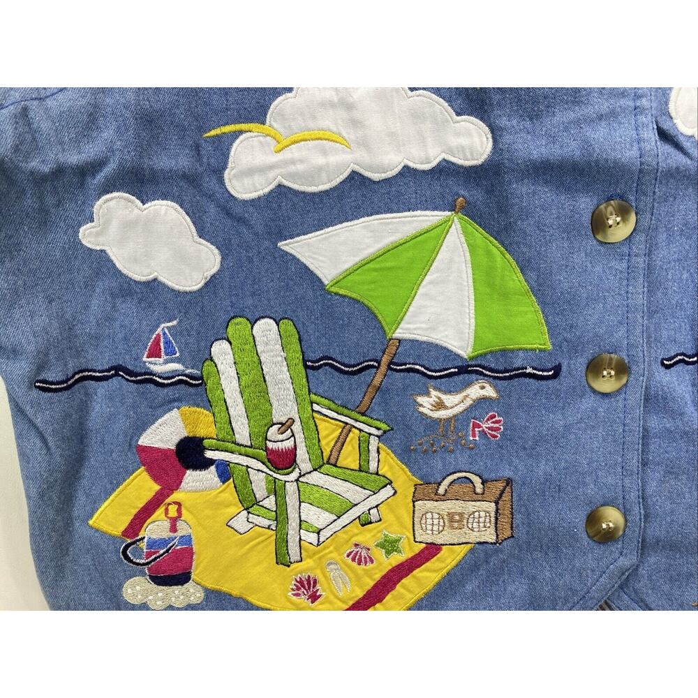90s Westbound Casual Beach Embroidered Vest Top Tank Womens Large Blue Nautical - Picture 4 of 8